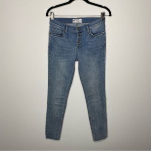 Free People Exposed Button Fly High Rise Skinny Jeans Raw Hem Light wash Hi rise
